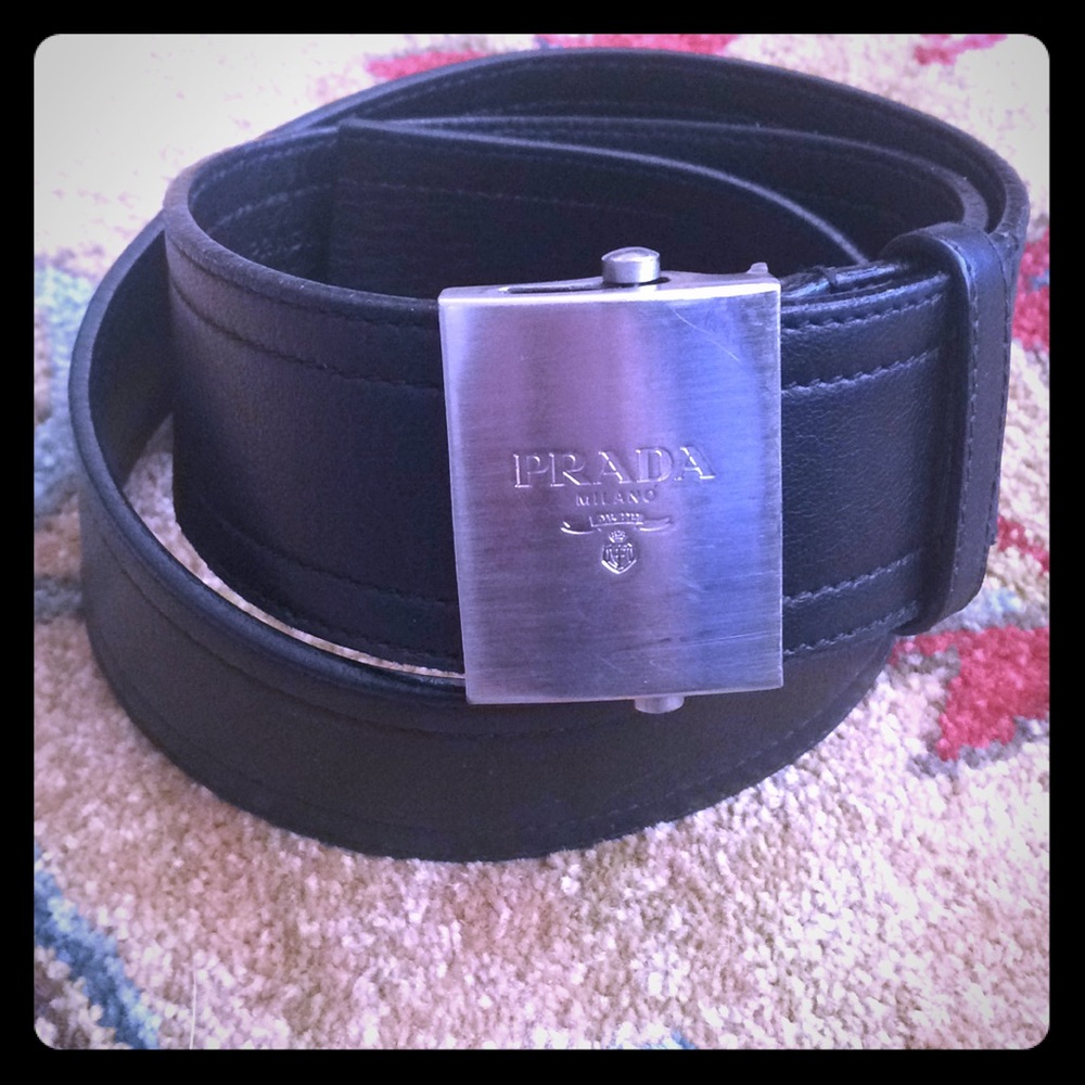 Authentic Prada Black Leather Adjustable Belt